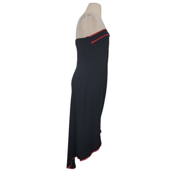Vtg 90s Alyn Paige Strapless Hi-Low Dress Womens Medium‎ Black Red Ruched Goth - Picture 2 of 8